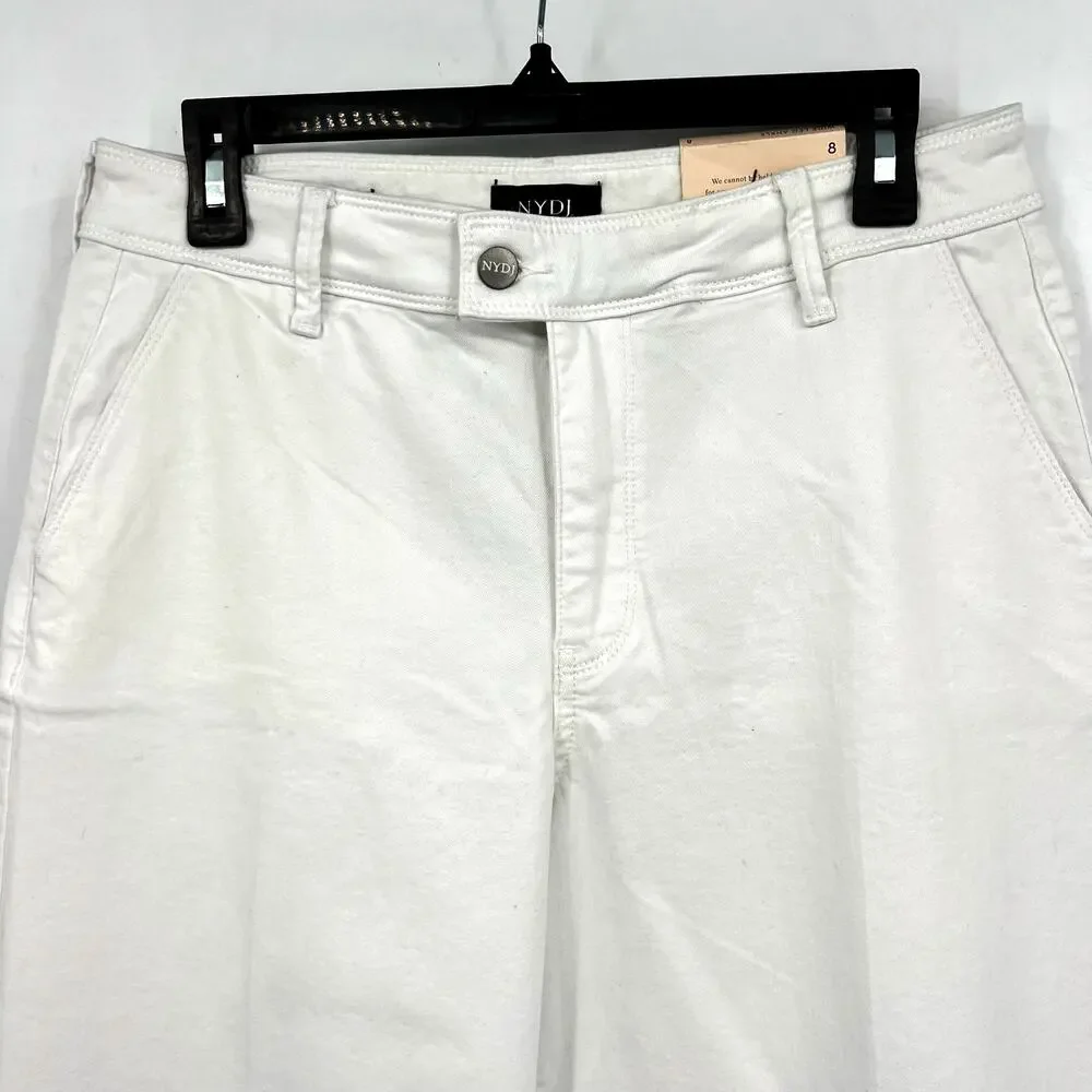 NYDJ Women's Mona Wide Leg Ankle Jeans Size 8 Optic White Denim Trouser NWT